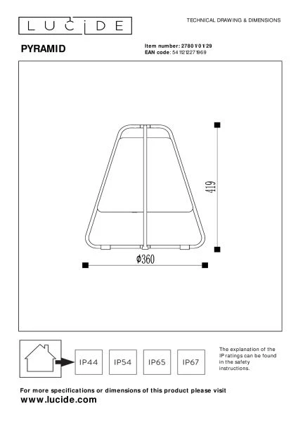 Lucide PYRAMID - Lámpara de mesa Dentro/Fuera Recargable - Batería/acumulador - LED Regul. - 1x2W 2700K - IP54 - Antracita - TECHNISCH